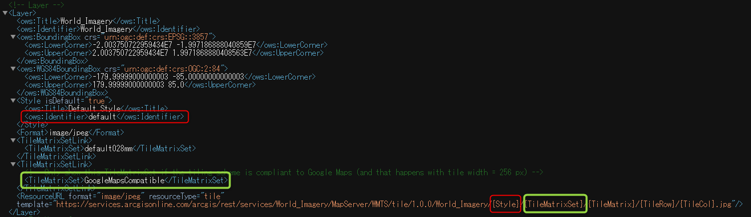 WMTS サービスの XML 情報